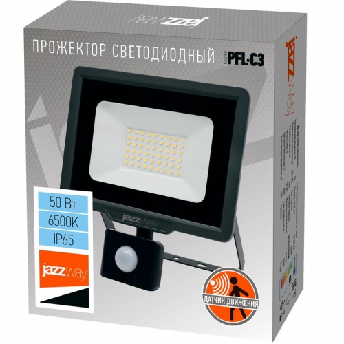 Прожектор светодиодный PFL-C3 SENSOR 50Вт 6500К IP65 закален. прозр. стекло JazzWay 5026940A 5026940A