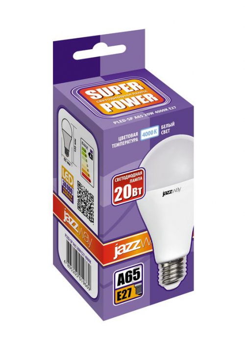 Лампа светодиодная PLED-SP 20Вт A65 4000К нейтр. бел. E27 230В/50Гц JazzWay 5019669A 5019669A