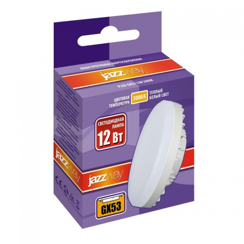 Лампа светодиодная PLED-GX53 12Вт таблетка 3000К мат. тепл. бел. GX53 980лм 230В JazzWay 1029102 1029102