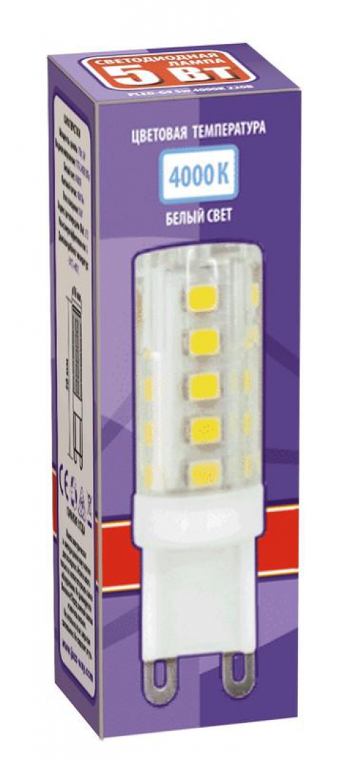 Лампа светодиодная PLED-G9 5Вт капсульная 4000К нейтр. бел. G9 300лм 220-230В JazzWay 1032133B 1032133B