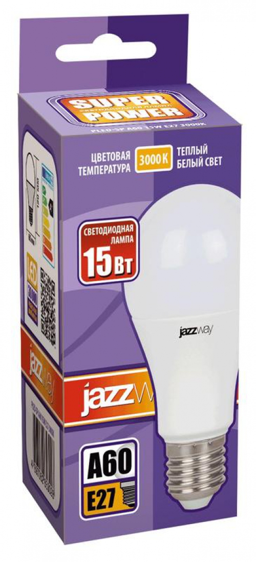 Лампа светодиодная PLED-SP A60 15Вт грушевидная 3000К тепл. бел. E27 1530лм 230В JazzWay 2853028 2853028