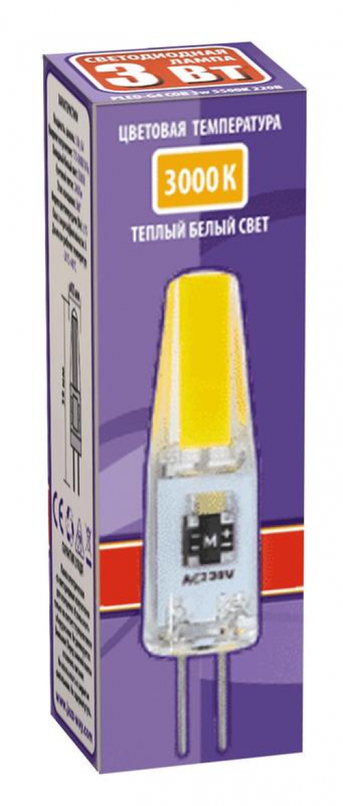 Лампа светодиодная PLED-G4 COB 3Вт капсульная 3000К тепл. бел. G4 240лм 220В JazzWay 2857446 2857446
