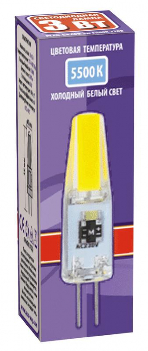 Лампа светодиодная PLED-G4 COB 3Вт капсульная 5500К холод. бел. G4 240лм 220В JazzWay 2857477 2857477