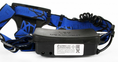 Фонарь налобный E150 (аккум. 220В CREE 3Вт пласт. бокс; черн.) Ultraflash 12188 12188