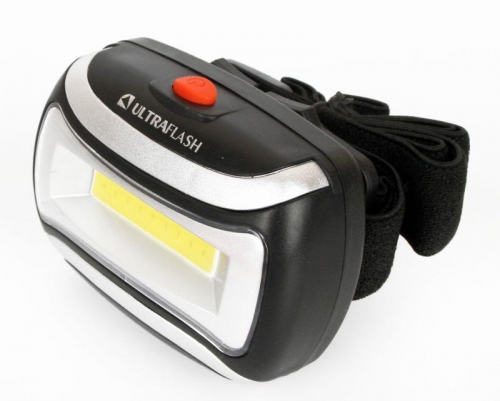 Фонарь налобный LED 5380 (3Вт COB LED 3 режима черн. пласт. пакет) Ultraflash 12870 12870