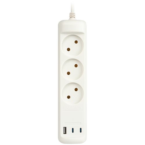 Удлинитель электрический U-3-3m-USB-W 3 розетки + 3xUSB A+C 3м 10А бел. Эра Б0069076 Б0069076