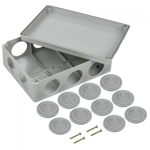 Коробка распаячная ОП 190х140х70 IP55 КМ41244 RAL7035 (10 гермовводов) ИЭК UKO11-190-140-070-K41-55 UKO11-190-140-070-K41-55