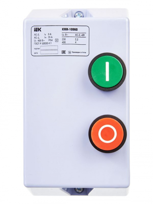 Контактор КМИ-10960 9А 380В/АС3 IP54 IEK KKM16-009-380-00 KKM16-009-380-00