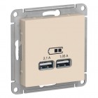 Механизм розетки USB Atlas Design 5В 1порт х 2.1А 2порта х 1.05А беж. SchE ATN000233