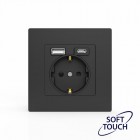 Розетка 1-м СП Pixel IP20 с заземл. с 2-мя заряд. устр. USB тип A+C механизм карбон TOKOV ELECTRIC TKE-PX-R1U2AC-C14