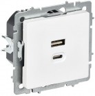 Розетка СП BRITE РЮ11-2-БрАБ USB A+C 45Вт высокоскор. заряд. арктич. бел. IEK BR-U22-045-K91