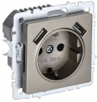 Розетка BRITE РЮш10-1-БрШ 16А с USB A+A 2.1А с заземл. защ. шторки шампань IEK BR-R14-16-U21-D21-K37