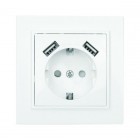 Розетка 1-м СП Минск 16А IP20 с заземл. защ. шторки с 2-мя заряд. устройствами USB 2.1А бел. EKF ERR16-028-100-2USB
