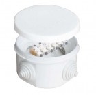 Коробка распр. ОП d75х45 4 выхода 4 гермоввода с клемм. 10А 6 контактов IP54 крышка защелкивающаяся бел. Epplast 240343