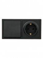 Блок ОП LETO (1-кл. выключатель + 1-м розетка с заземл.) горизонт. черн. бархат LEZARD 752-4200-170BAP