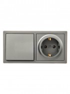 Блок ОП LETO (1-кл. выключатель + 1-м розетка с заземл.) горизонт. платина LEZARD 752-3500-170BAP