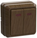 Выключатель 2-кл. ОП ОКТАВА 10А IP20 с индик. дуб ИЭК EVO21-K04-10-DC