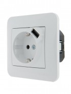 Механизм розетки 1-м СП Karina 16А с заземл. + USB разъем бел. LEZARD 707-0288-181