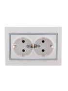 Розетка 2-м СП Mira 16А IP20 с заземл. с сер. вставкой керамика бел. LEZARD 701-0215-127