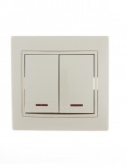 Выключатель 2-кл. СП Mira 10А IP20 с подсветкой со вставкой крем. LEZARD 701-0303-112