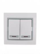 Выключатель 2-кл. СП Mira 10А IP20 с подсветкой с сер. вставкой бел. LEZARD 701-0215-112