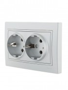 Розетка 2-м СП Mira 16А IP20 с заземл. со вставкой керамика сер. метал. LEZARD 701-1010-127