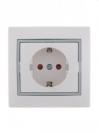 Розетка 1-м СП Mira 16А IP20 с заземл. защ. шторки с сер. вставкой керамика бел. LEZARD 701-0215-124