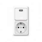 Блок ОП Олимп 1-кл. вык. с подсветкой + роз. с заземл. верт. бел. UNIVersal О0039