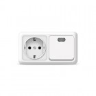 Блок ОП Олимп 1-кл. вык. с подсветкой + роз. с заземл. горизонт. бел. UNIVersal О0036