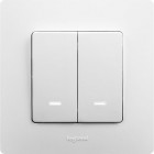 Выключатель 2-кл. СП Etika 10А IP20 250В 10AX с подсветкой/индикацией безвинт. зажимы механизм бел. Leg 672204