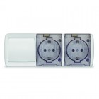 Блок ОП Клио 1-кл. выкл. 10А + розетка 2-м 16А 250В с заземл. с прозр. крышкой бел. Universal К2238