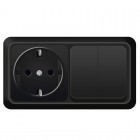 Блок ОП Олимп 2-кл. выкл. 10А + роз. с заземл. 16А 220В горизонт. черн. Universal 7946810