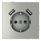 Розетка 1-м СП S70 16А с USB A+A с заземл. защ. шторки механизм сталь Voltum VLS040405