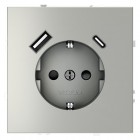 Розетка 1-м СП S70 16А с USB A+С с заземл. защ. шторки механизм сталь Voltum VLS040505