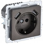 Розетка BRITE РЮш10-1-БрТБ 16А с USB A+A 2.1А с заземл. защ. шторки темн. бронза IEK BR-R14-16-U21-D21-K45
