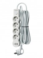 Удлинитель 3х5м с заземл. 10А IP20 USB 2500Вт 220В ПВС 3х1 с выкл. бел. КОСМОС YKsm5m4g-Z-VU10А-W