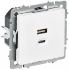 Розетка СП BRITE РЮ11-2-БрАБ USB A+C 45Вт высокоскор. заряд. арктич. бел. IEK BR-U22-045-K91