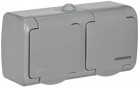 Розетка 2-м ОП AQUATIC 16А IP54 РСш22-2-А с защ. крышкой с заземл. IEK ERA22-K03-16-54