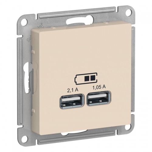 Механизм розетки USB Atlas Design 5В 1порт х 2.1А 2порта х 1.05А беж. SchE ATN000233 ATN000233