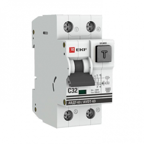 Выключатель автоматический дифференциального тока 1п+N С 32А 100мА тип А 6кА АВДТ-63 (электромех.) PROxima EKF DA63-32-100em DA63-32-100em