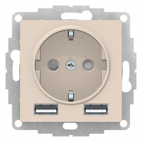 Механизм розетки 3-м СП AtlasDesign 16А IP20 с 2-мя заряд. устройствами USBA+A 5В/2.4А 2х5В/1.2А беж. SchE ATN000230 ATN000230