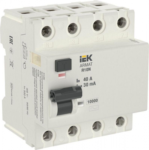 Выключатель дифференциального тока (УЗО) 4п 40А 30мА тип AC ВДТ R10N ARMAT IEK AR-R10N-4-040C030 AR-R10N-4-040C030