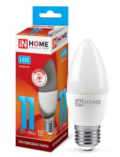 Лампа светодиодная LED-СВЕЧА-VC 11Вт свеча 4000К нейтр. бел. E27 1050лм 230В IN HOME 4690612020495 4690612020495