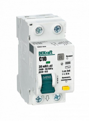 Выключатель автоматический дифференциального тока АВДТ 1Р+N 10А 30мА тип AC х-ка C ДИФ-103 4.5кА Sche 16051DEK 16051DEK