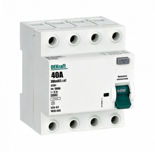 Выключатель дифференциального тока 4P 40А 300мА тип AC 6кА УЗО-03 SchE 14251DEK 14251DEK