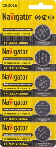 Элемент питания литиевый CR2016 94 763 NBT-CR2016-BP5 (блист.5шт) Navigator 94763 94763