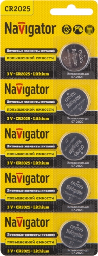 Элемент питания литиевый CR2025 94 764 NBT-CR2025-BP5 (блист.5шт) Navigator 94764 94764