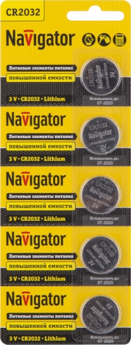 Элемент питания литиевый CR2032 94 765 NBT-CR2032-BP5 (блист.5шт) Navigator 94765 94765