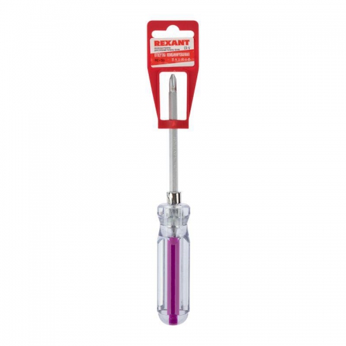 Отвертка комбинированная прозрачная рукоятка двухсторонний стержень 120мм (крестовая PH2 шлицевая SL 6мм) Rexant 12-4742