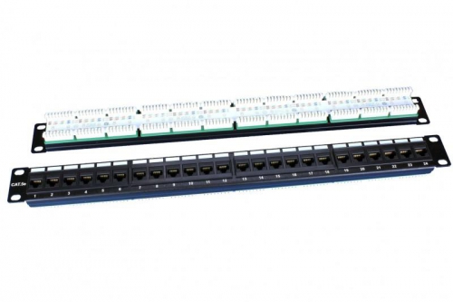 Патч-панель 19дюйм 1U RJ45 кат.5e 24 порта PP3-19-24-8P8C-C5E-110D черн. Hyperline 246095 246095